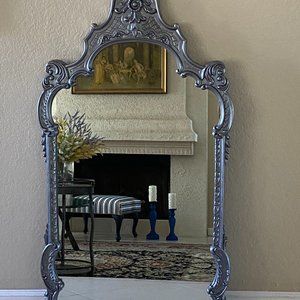 Beautiful hand painted silver ornate mirror
